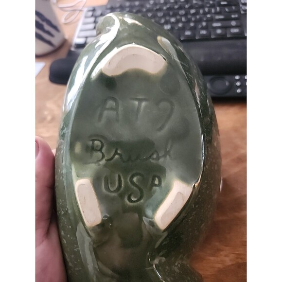 Vintage Brush USA AT9 Console Bowl Green Speckled Mid Century Pottery - Picture 5 of 9